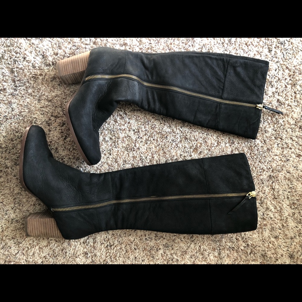 Cole Haan black leather boots with stacked heel